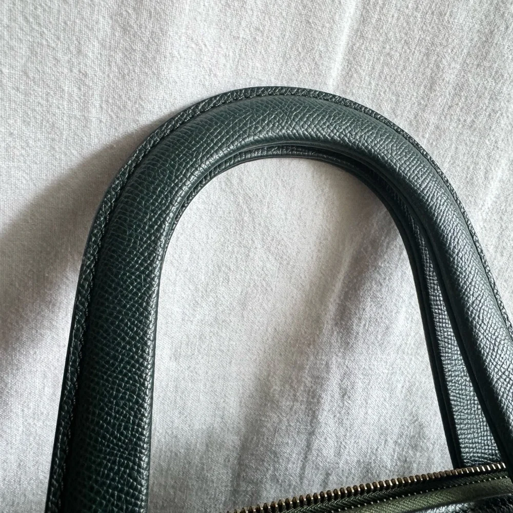 Vintage Celine Logo Plate Leather Tote Green Gold Hardware Authentic